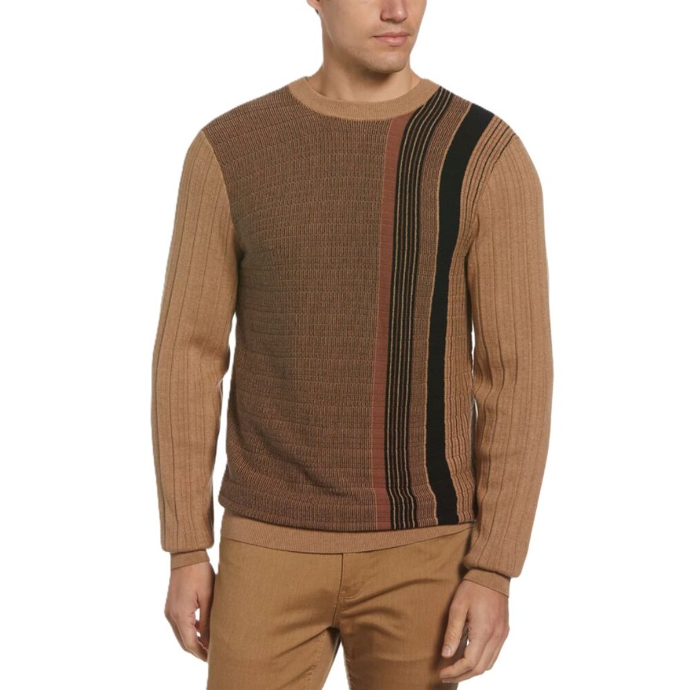PERRY ELLIS Men's Textured Vertical Stripe Crewneck Sweater. Size XLT